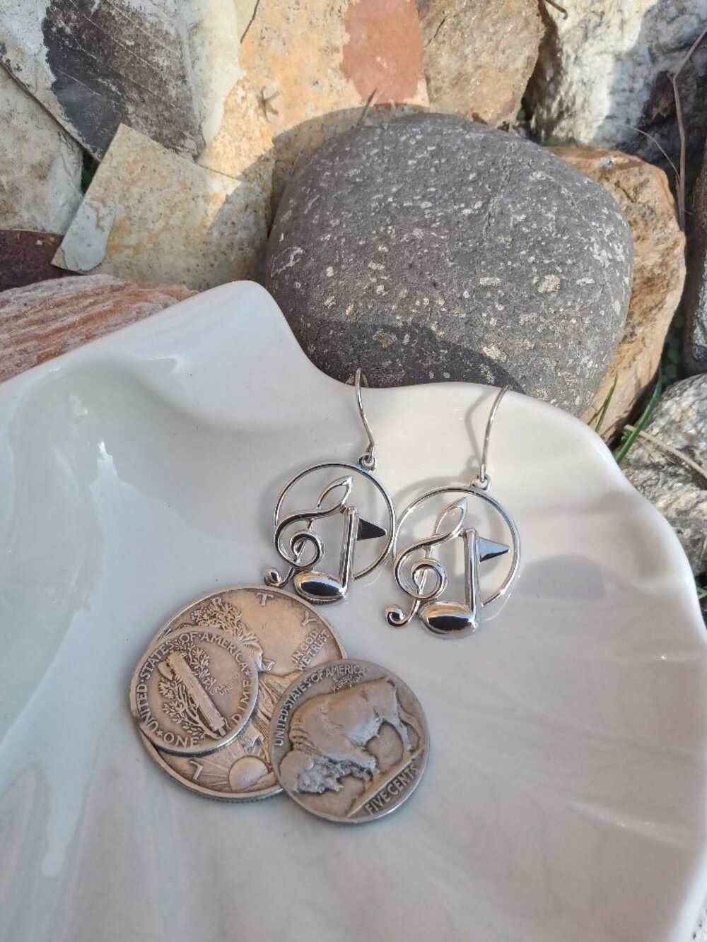 Vintage Beau Sterling Music Note Earrings